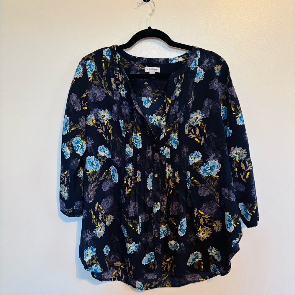 Croft & Barrow 3/4 long sleeve black floral printed top size large